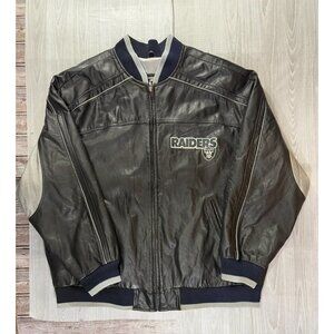 Oakland Raiders NFL G-III Carl Banks Full Zip Leather Jacket sz 2XL Vintage 90's